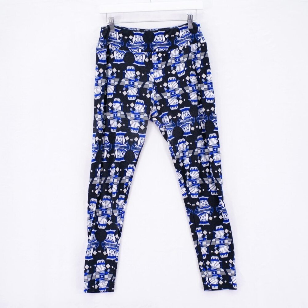 LuLaRoe Tall & Curvey Black Blue "Playing Card" Leggings Mid Rise 29 / 27 Polyes